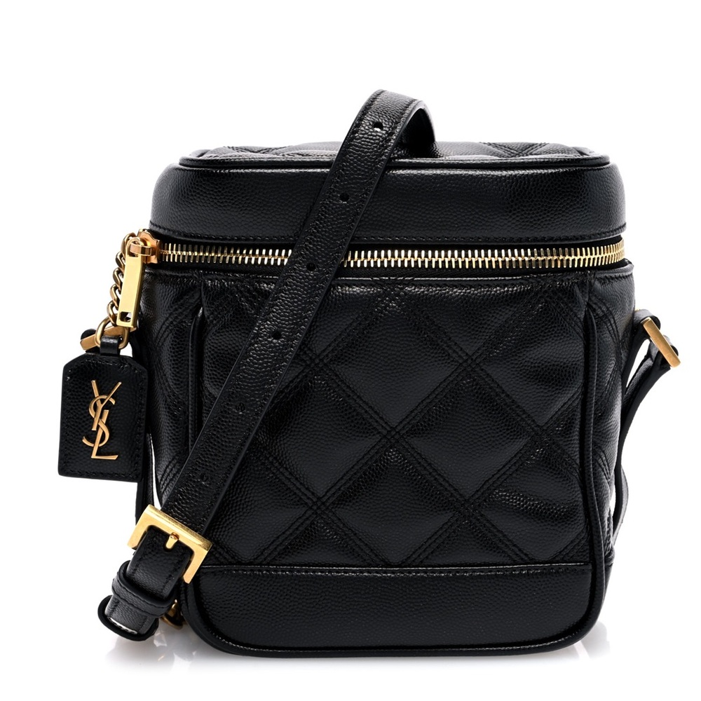 Like NEW! SAINT LAURENT YSL Black Quilted Grain De Poudre Leather 80s Vanity Bag - Picture 4 of 16